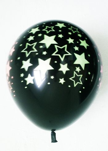 Шар воздушный 30см чёрный с рисунком в виде неоновых звёзд