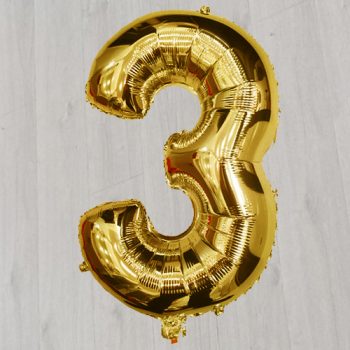 Цифра 3 золотоая шарик с гелием сорок два дюйма