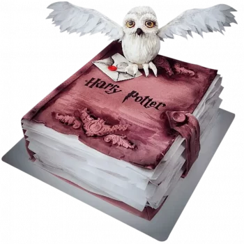 Торт с книгой и совой в стиле Гарри Поттера